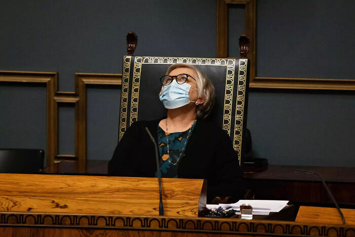 The Speaker Of The Parlament Of Finland Listening To An 8 Hour Filibuster Speech