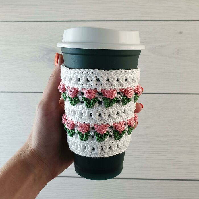 I'm So Happy With My New Cup Cozy, It Has My Favorite Flowers On It
