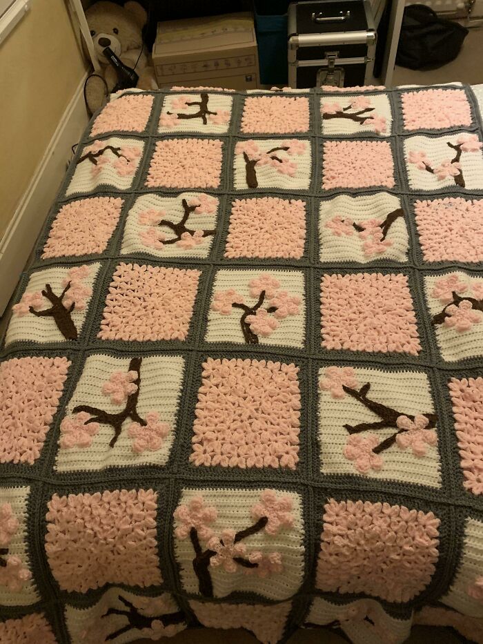 Just Finished A Cherry Blossom Blanket For My Nans Birthday Tomorrow!