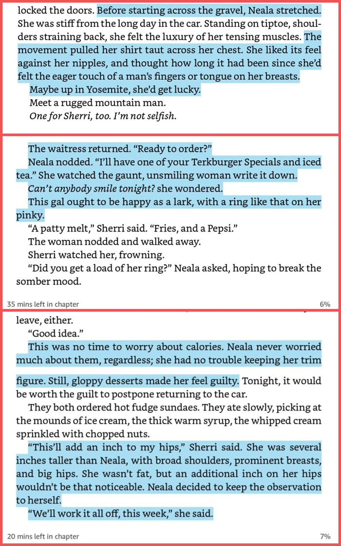 How Do You Know That A Man Wrote A Female Character - She Thinks Too Much About Her Nipples, Complains About The Waitress Not Smiling Enough, And Worries About Calories Despite Having A Perfect Body. For Some Context, This Is A Horror Novel Where She's Just Encountered A Terrifying Monster