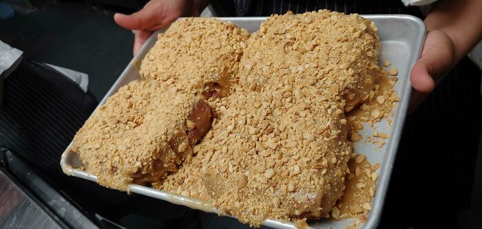 Customer Wanted Extra Glaze And Extra Peanuts On His Pb&j Donuts