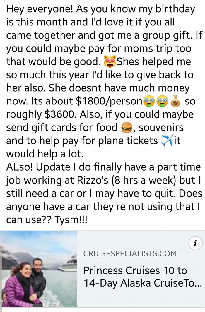 Can You Get A Gift For Me And My Mom For Mother’s Day? Also Can You Give Us Gift Cards And A Car? Thanks!