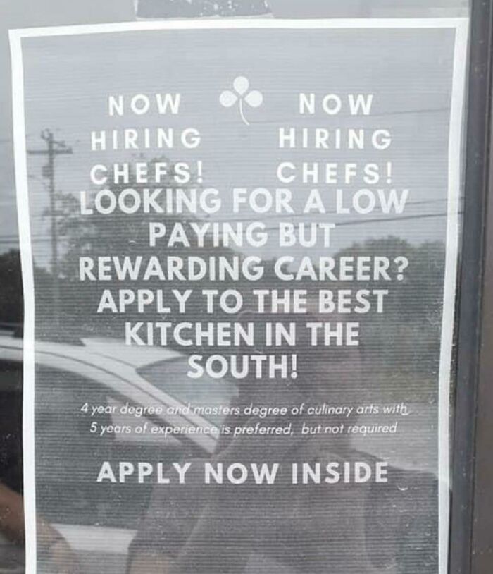 9 Years Of Experience Preferred For A "Low Paying But Rewarding Career"