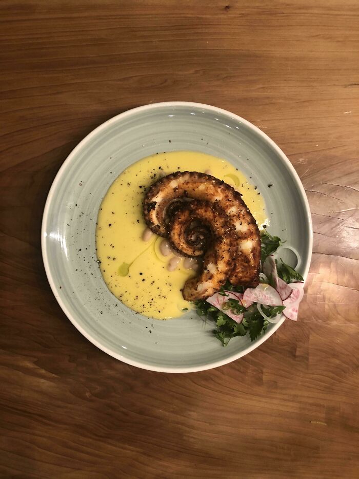 Octopus With Beurre Blanc, Fava Beans, And Fresh Salad.