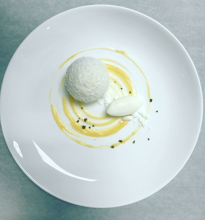 Coconut Mousse, Lime Pineapple Gelèe, Passion Fruit