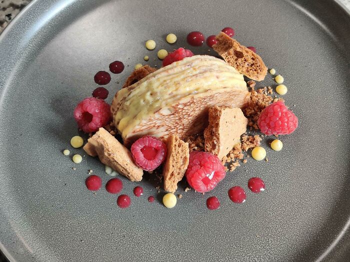 Crêpes, Creme Patisserie, Praliné, And Raspberry