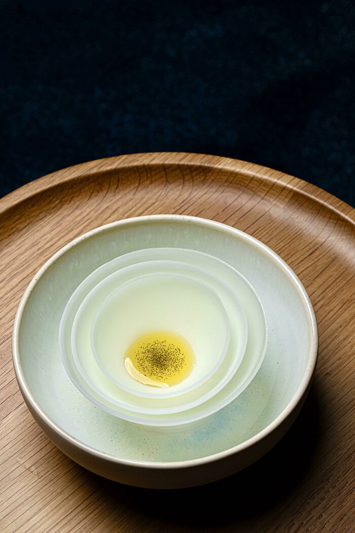 Yuzu Ice, Fromage Blanc Sorbet, Vanilla Olive Oil