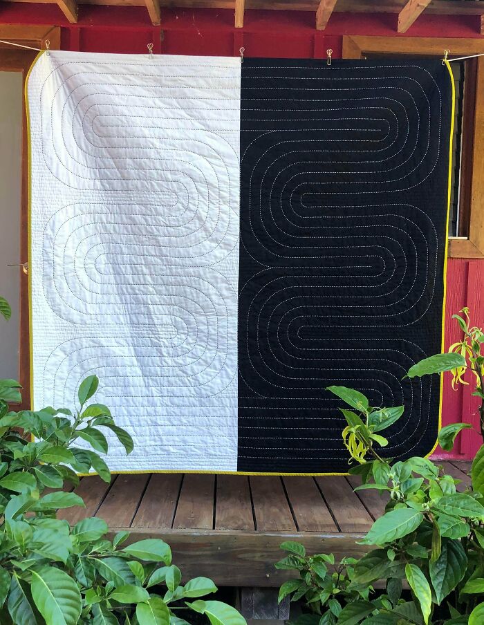 I Fell In Love With Hand Quilting Last Year And Wanted To Design A Quilt That Features It. This Was My First Time Doing A Rounded Binding Too Which Was Really Fun. I Also Made A Linoleum Stamp For My Quilt Signatures!