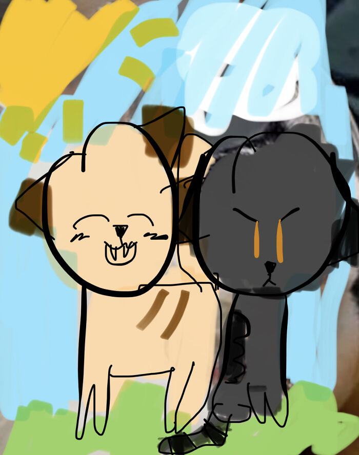 A Quick Digital Drawing Of My Scottish Fold Cats, Carrot And Oreo