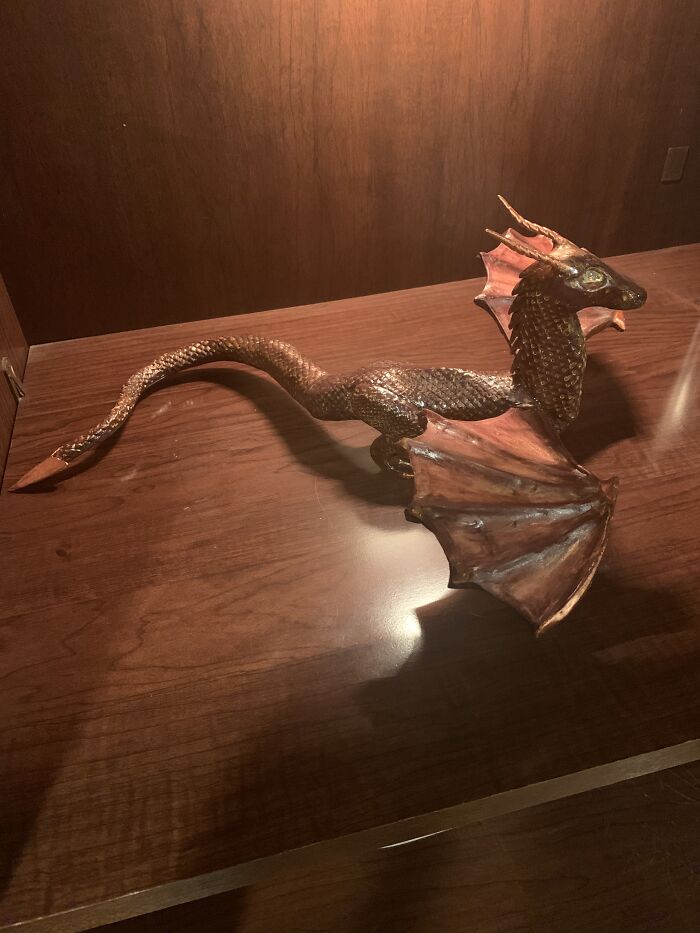 Not As Recent As Most Of The Stuff On This Post, But Here’s My Clay Dragon That I Finished In June, After 52 Hours Of Work, Spread Over 7 Months. The Eyes Are Dichroic Glass, Which Reflects Light In Rainbows. It’s About 14 Inches Long And A Foot Wide.