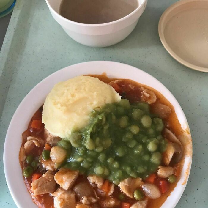 Bad Hospital Food. At Least This Had Something Green Thrown On Top