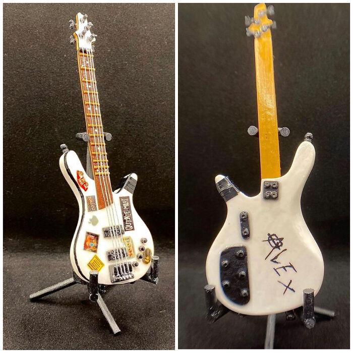 I Make Miniature Things Out Of Polymer Clay! This Is A Replica Of My Son’s Bass Guitar, Which Stands About 4 Inches Tall Altogether.