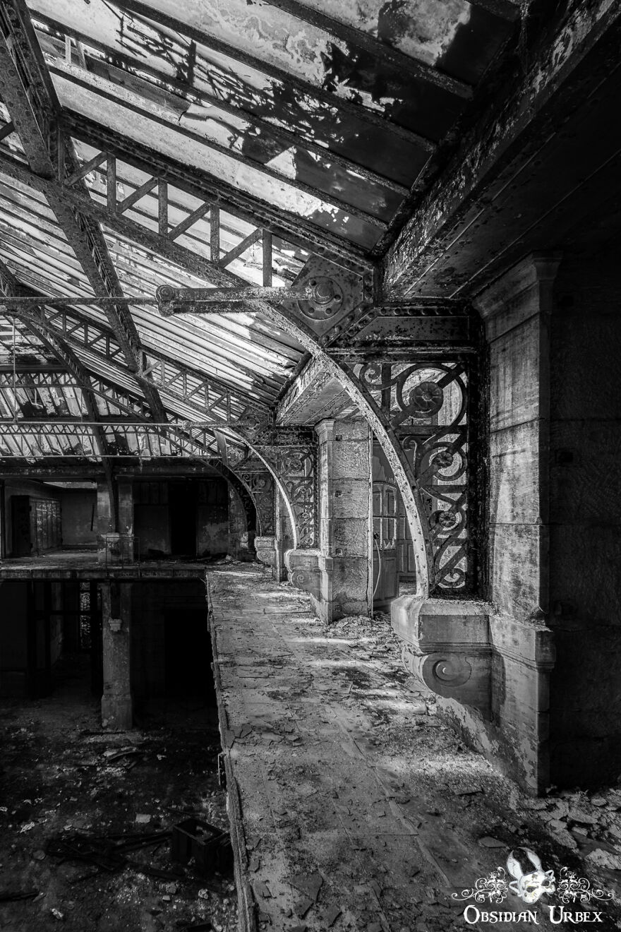 Ornate Metalwork Supports The Glass-Covered Atrium