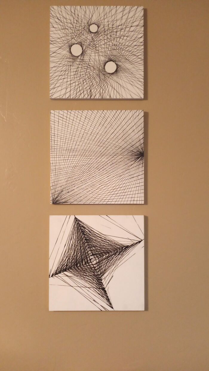 Small Line Art Paintings - Ink Painted On Treated Wood