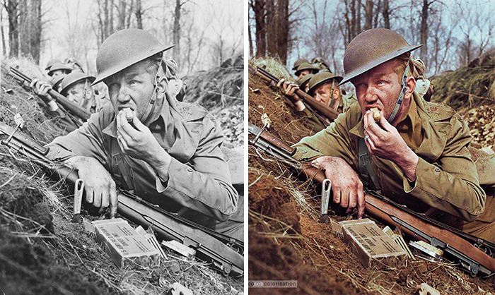 American Soldier Eating His Ration K During A Training. 1942