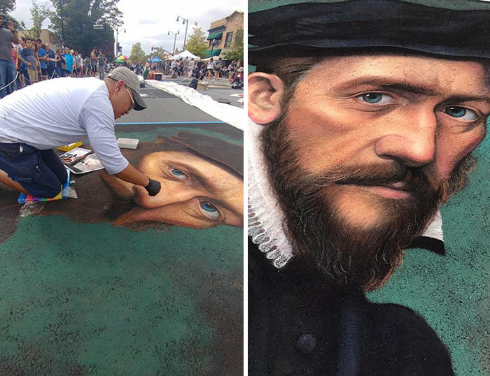 Using The Street As A Canvas, The Artist Makes Incredibly Realistic Drawings With Chalk