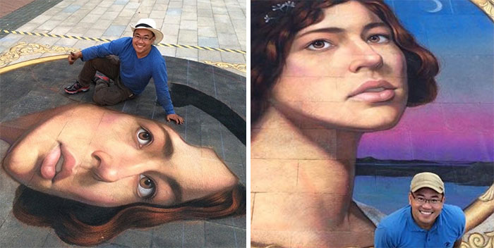 Using The Street As A Canvas, The Artist Makes Incredibly Realistic Drawings With Chalk