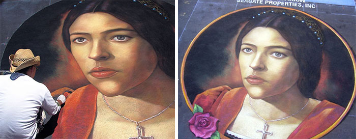 Using The Street As A Canvas, The Artist Makes Incredibly Realistic Drawings With Chalk