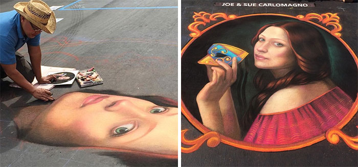 Using The Street As A Canvas, The Artist Makes Incredibly Realistic Drawings With Chalk