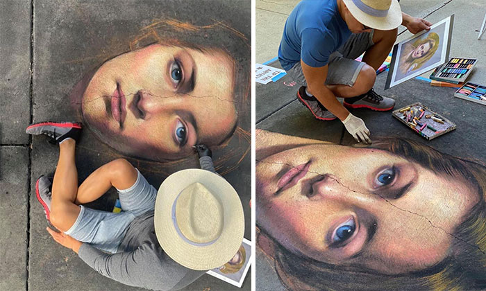 Using The Street As A Canvas, The Artist Makes Incredibly Realistic Drawings With Chalk
