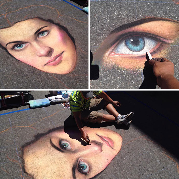 Using The Street As A Canvas, The Artist Makes Incredibly Realistic Drawings With Chalk