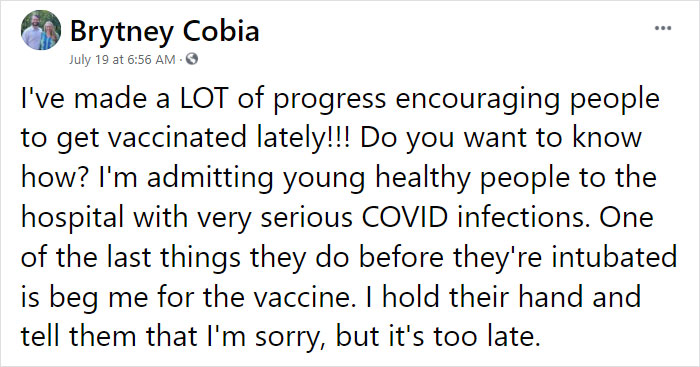 "I'm Sorry, It's Too Late" - Doctor Reveals What She Tells Unvaccinated Patients Dying From Covid "I'm Sorry, It's Too Late" - Doctor Reveals What She Tells Unvaccinated Patients Dying From Covid