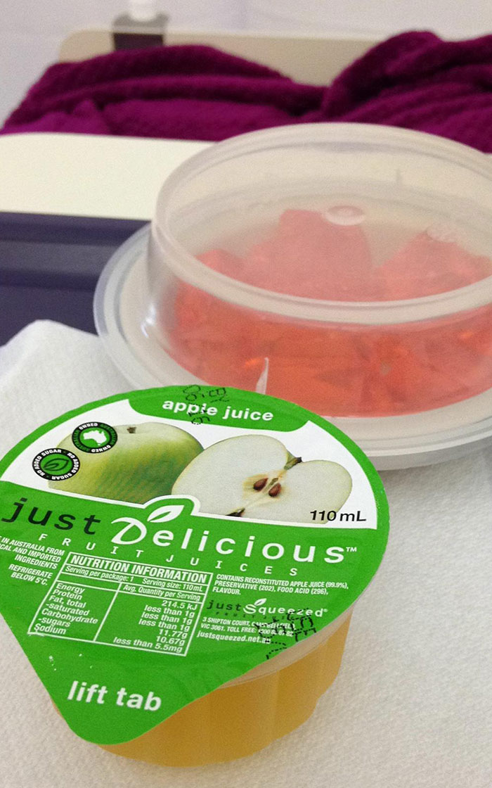 Hospital Breakfast In Australia. Day 3 In The Hospital And Only The Third Meal I've Had. They've All Been Jelly And Apple Juice