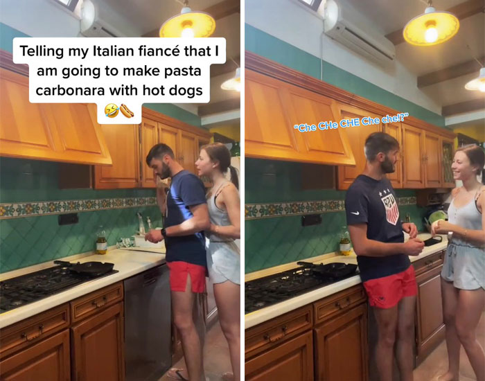 Telling My Italian Fiancé That I Am Going To Make Pasta Carbonara With Hot Dogs