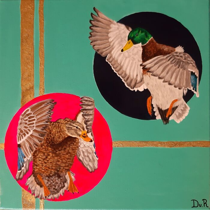 Ducks. Acrylic Paint On Canvas.