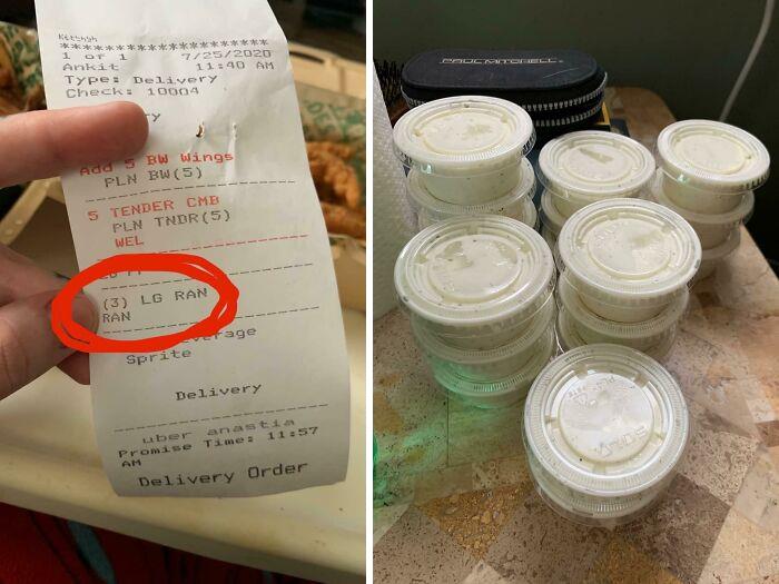 I Received Too Much Ranch After Requesting Only 3. 19 Cups In Total