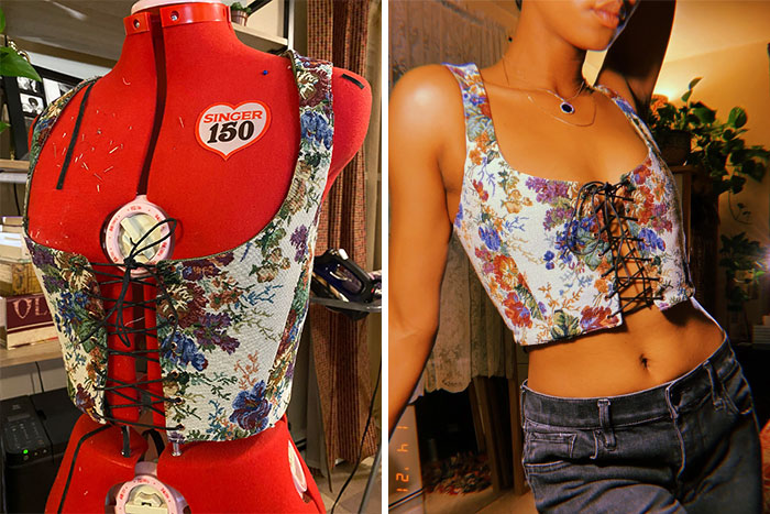 Corset I Made From A Throw Pillowcase! Butterick B4669. We Love A Good Upcycle!