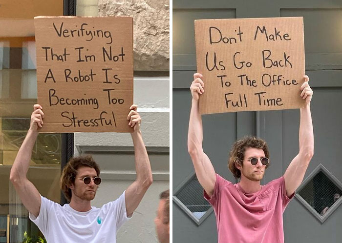 Dude Keeps Protesting Annoying Everyday Things With Funny Signs (35 New Pics)