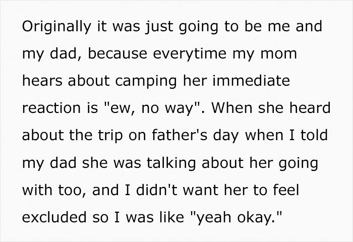 Mom Wants To Be Included In This Father-Daughter Camping Trip, Ruins It By Making It About Her Mom Wants To Be Included In This Father-Daughter Camping Trip, Ruins It By Making It About Her