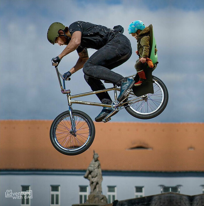 Today We Went For A Short Bicycle Ride. Of Course Dad Had To Do Some Tricks On Our Way