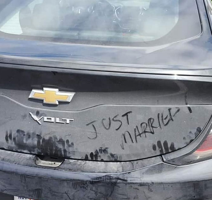 We Forgot To Decorate The Car. Thankfully One Of The Groomsmen Came Through For Us