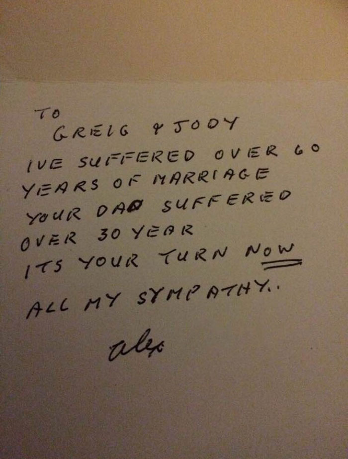 My Grandad Sent Us This Card With His Wedding Invite RSVP Attached