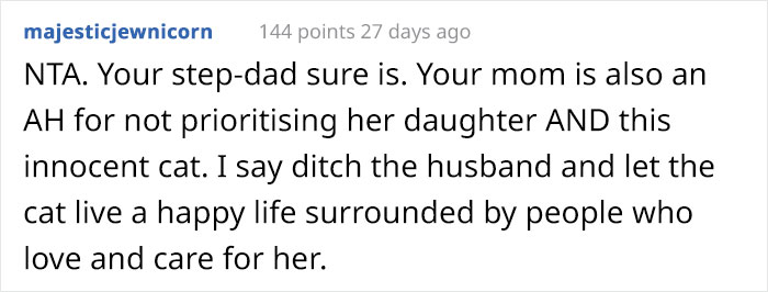 Teen Asks If She Was Wrong To Run Away With Her Cat After Her Stepdad Attempts To Secretly Euthanize It
