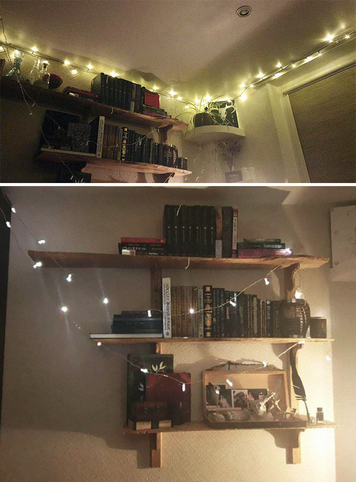 A Bookshelf My Grandpa Made Me And A Bunch Of Fantasy, Witchcraft Books And Notebooks