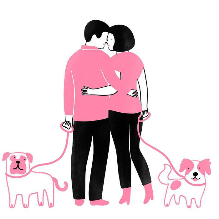 Artist Expresses Her Love For Cats And Dogs In Adorable Minimalist Illustrations (36 Pics)