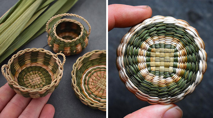 Self-Taught Artist Transforms Leaves And Weeds Into 30 Mini Hand-Woven Baskets