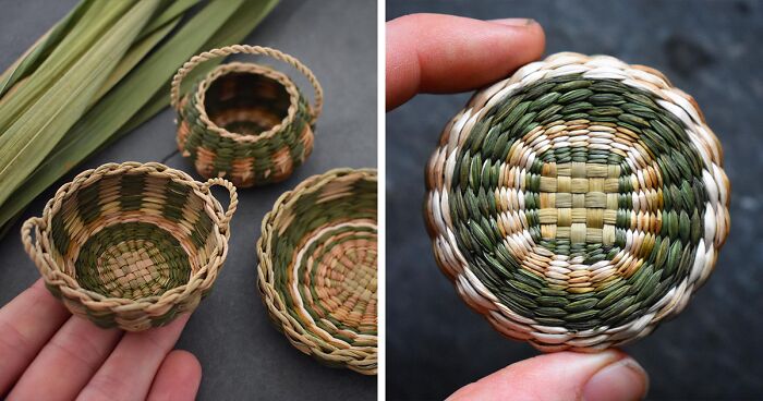 Self-Taught Artist Transforms Leaves And Weeds Into 30 Mini Hand-Woven Baskets