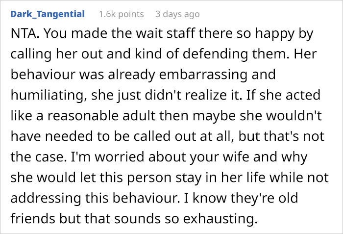 Guy Publicly Shames Wife’s Friend For Being Rude To A Waitress, Asks Online If He Went Too Far Guy Publicly Shames Wife’s Friend For Being Rude To A Waitress, Asks Online If He Went Too Far