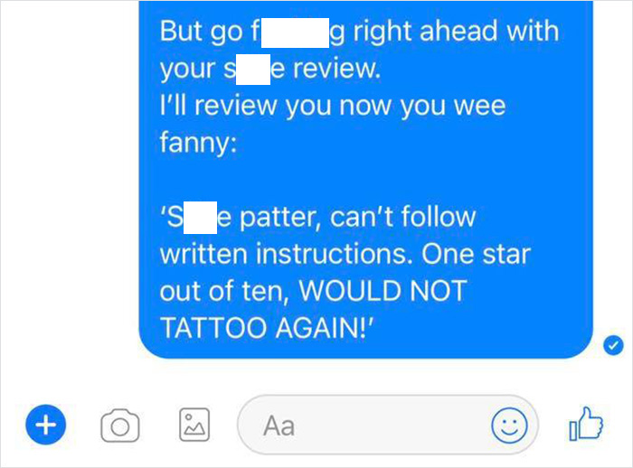 Chat from tattoo parlor goes viral after customer fails to follow instructions.