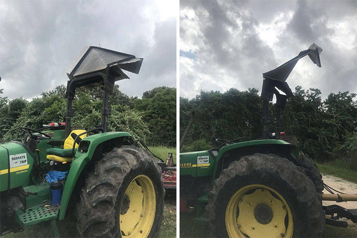 Results After My Dumb Ass Tried Mowing Under A Low-Hanging Tree Branch. Missed My Head By Only Inches