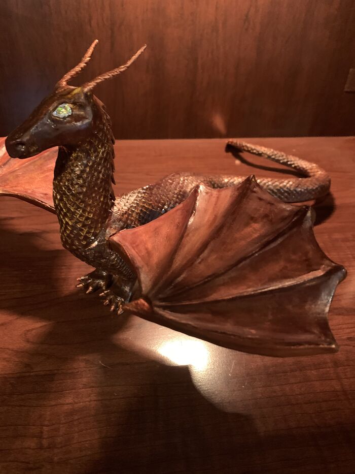 Finally Finishing My Clay Dragon After 7 Months! No Banana For Scale, But It’s A Bit More Than A Foot Long.