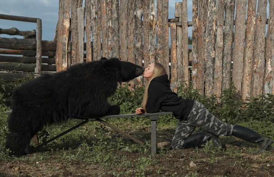 Russian Woman Rescued A Bear From A Closed-Down Zoo, And They're Best Buddies Now