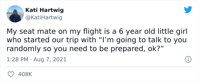 Woman Spent Flight With Little Girl Who Kept Serving Random One-Liners, Ended Up Tweeting Them And Going Viral Woman Spent Flight With Little Girl Who Kept Serving Random One-Liners, Ended Up Tweeting Them And Going Viral