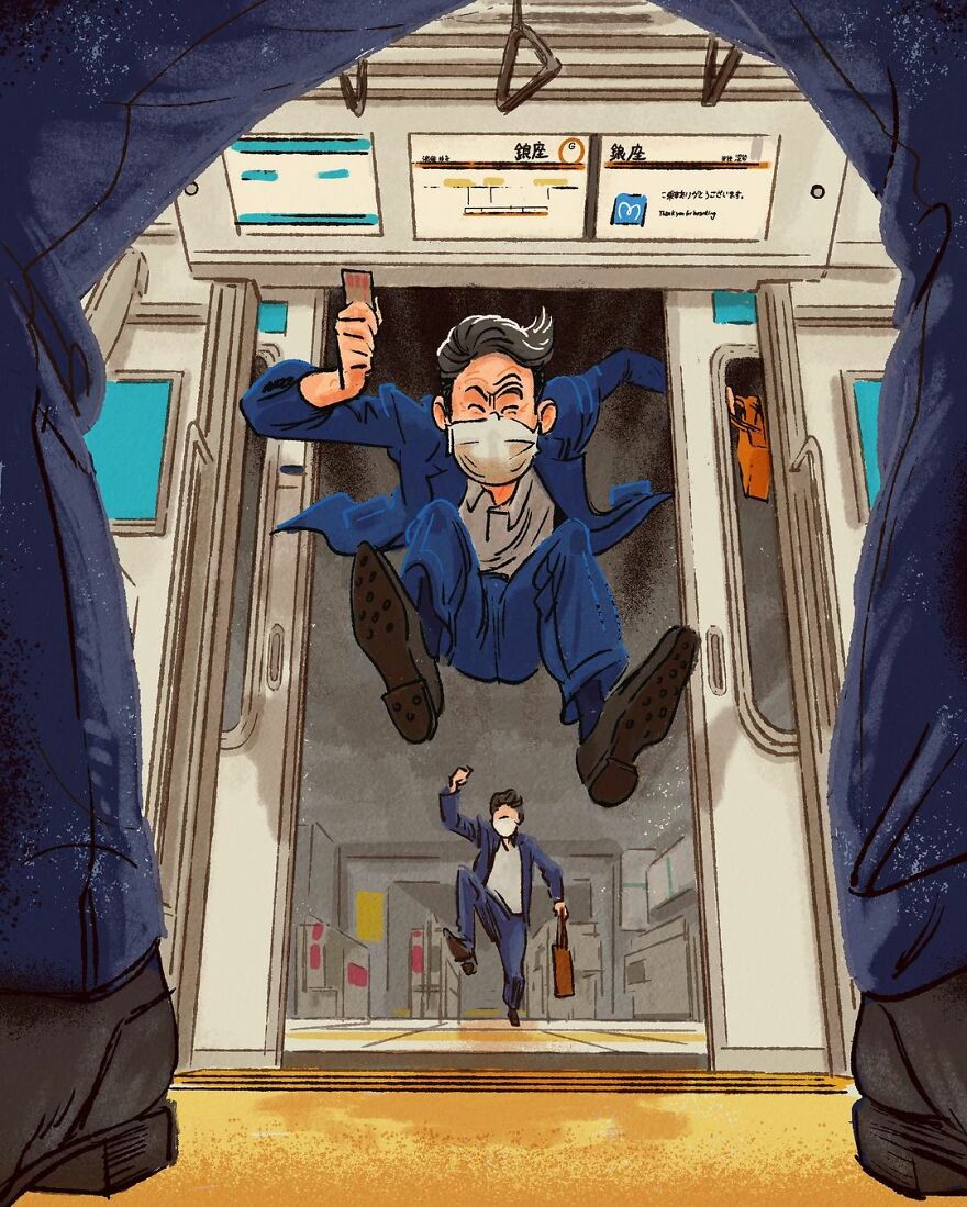 Artist Creates A Series Of Illustrations Showing The Daily "Olympics" Held By The People Of Tokyo ( 16 Pics)