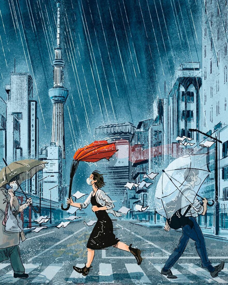 Artist Creates A Series Of Illustrations Showing The Daily "Olympics" Held By The People Of Tokyo ( 16 Pics)