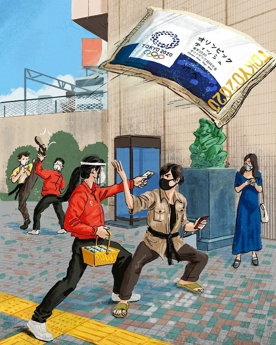 Artist Creates A Series Of Illustrations Showing The Daily "Olympics" Held By The People Of Tokyo ( 16 Pics)